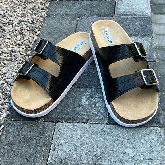 Steve Madden Croc Embossed Flat Sandals Size 10 - Picture 2 of 6